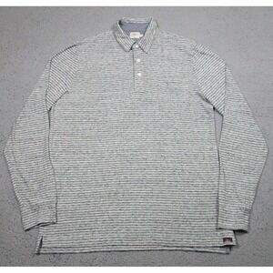 Faherty Brand Polo Shirt Mens Large Gray Stripe Long Sleeve Cotton Blend Knit